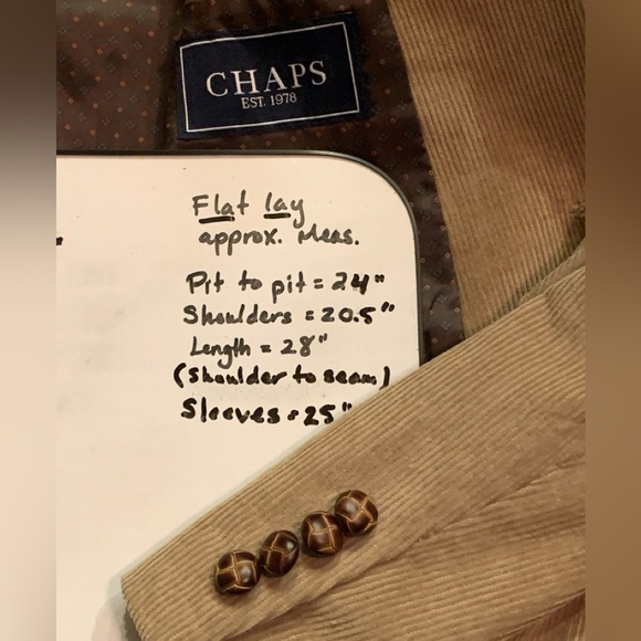 Chaps Mens Two-Button Blazer Corduroy Cotton Beige Sport Coat Jacket Size 46R - Picture 7 of 7